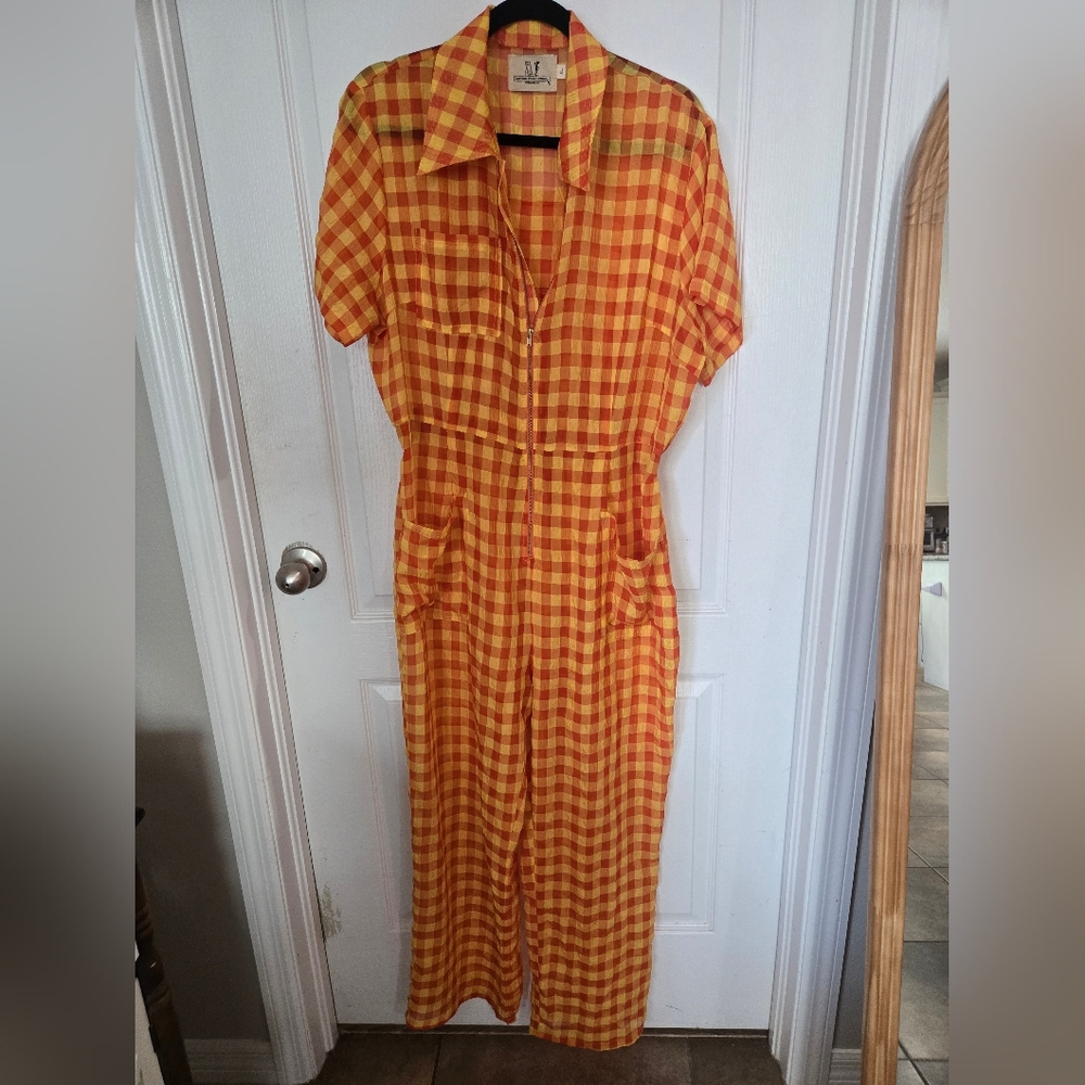 Fashion Brand Company Orange Plaid Jumpsuit
